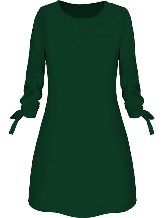 A Line Dress Mini Dress Black White Yellow Long Sleeve Pure Color Patchwork Summer Spring Crew Neck Casual Winter Dress Fall Dress  S M L XL XXL 3XL 4XL for Women