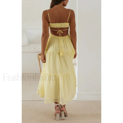 Tassel Tie-Up Cutout Midi Dress