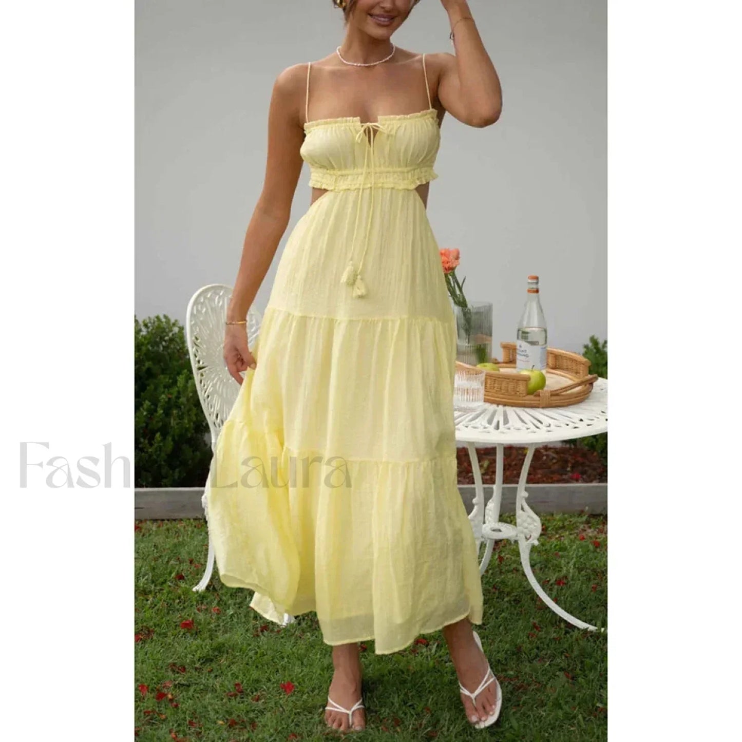 Tassel Tie-Up Cutout Midi Dress