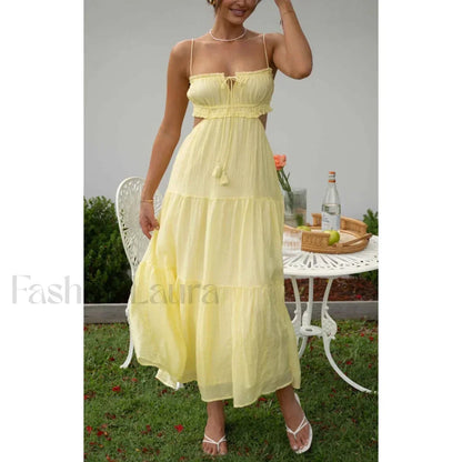 Tassel Tie-Up Cutout Midi Dress