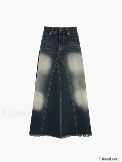 Tassels Hem Graceful Long Denim Skirt