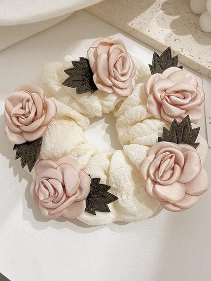 cream painting~super fairy ins large intestine hair ring head rope female sen tied hair elastic band korea elegant flower leather case for Women