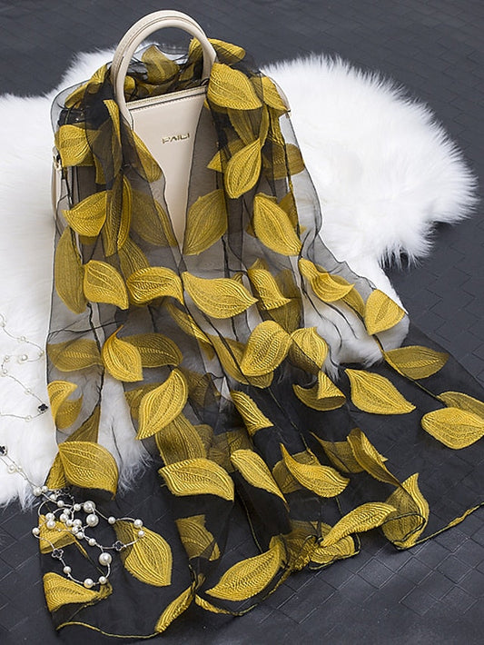 Multicolor Leaf Embroidery Scarf Female Spring Summer Autumn  Sunscreen Headscarf Fashion Thin Scarf Shawl Dual-use Long Beach Towel for Women