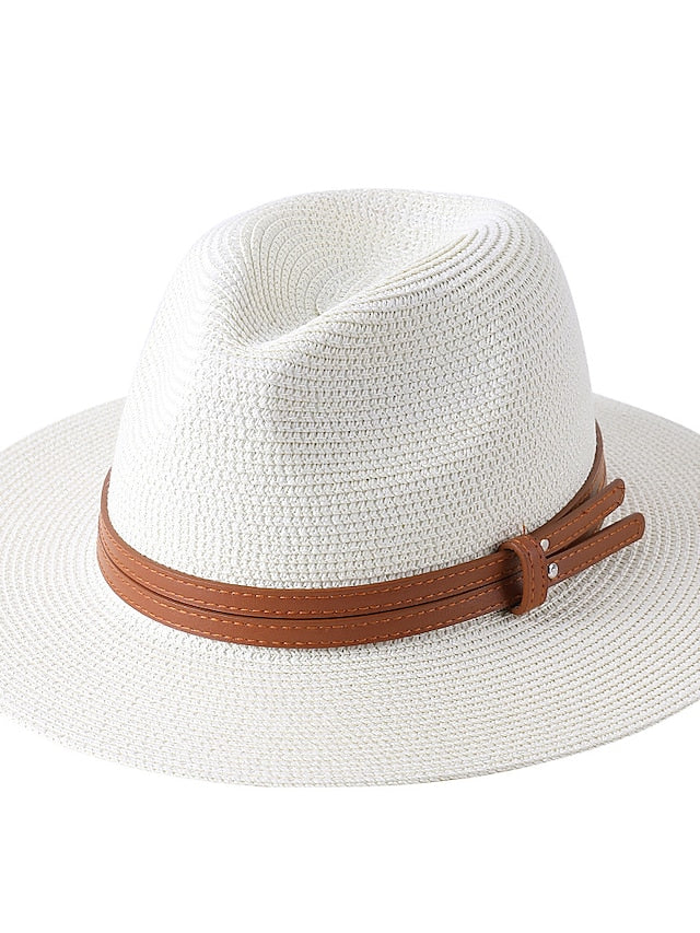 1pcs New Panama Soft Shaped Straw Hat Summer Women/Men Wide Brim Beach Sun Cap Uv Protection Fedora Hat Head Circumference 56-58cm for Women