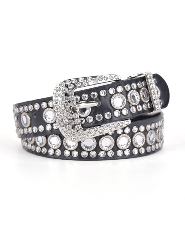 Men's PU Buckle Belt PU Leather Canvas Metal Bucke Crystal Rhinestone Formal Casual Party Daily White Black Yellow for Women