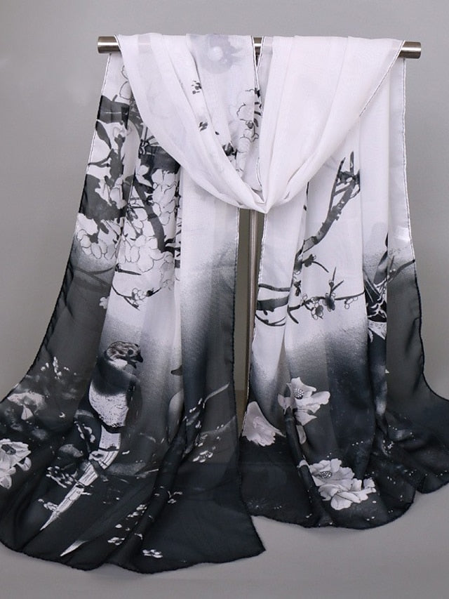 Scarves Satin Scarves Gift Daily Holiday Animal Flowers Chiffon Casual Bohemia Sunscreen Outdoor 1 PC for Women