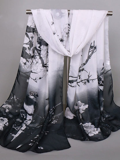 Scarves Satin Scarves Gift Daily Holiday Animal Flowers Chiffon Casual Bohemia Sunscreen Outdoor 1 PC for Women