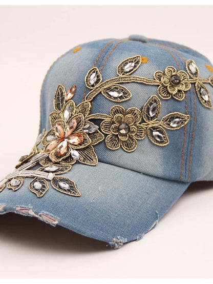 Hat Baseball Cap Blue Yellow Dusty Blue Outdoor Street Dailywear Floral Embroidery Flower Sun Protection Windproof Breathable for Women