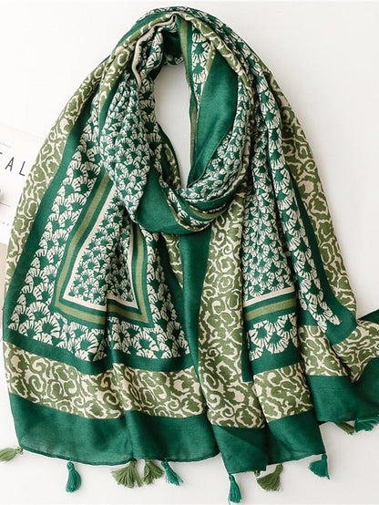 Fashion Women Scarf Print Hijab Flower Tassel Shawls and Wraps Long Style Female Boho Bandana for Women