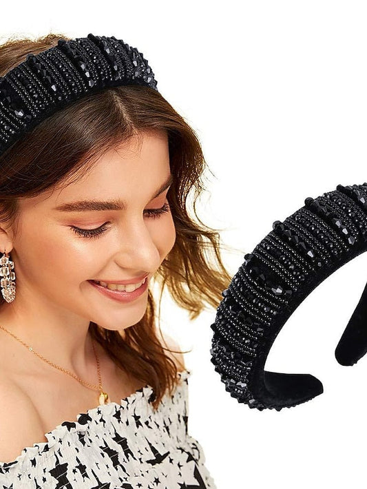 1PC Girls' Headbands Pearl Headband Diamond Headband Fashion Padded Velvet Fabric Hairband Hair Band Headwear for Women Girl (Colorful Summer) for Women