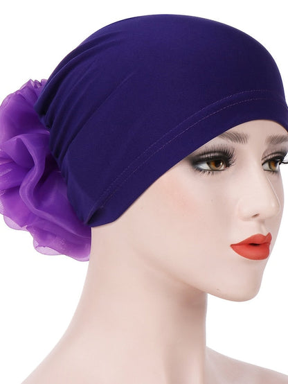 1pcs Women Floral Solid Hat Flower Stretchy Turban Bonnet Ladies Bandanas African Head Wrap for Women