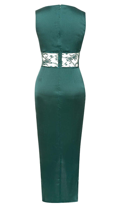 Thigh Slit Lace Midi Dress in Turquoise