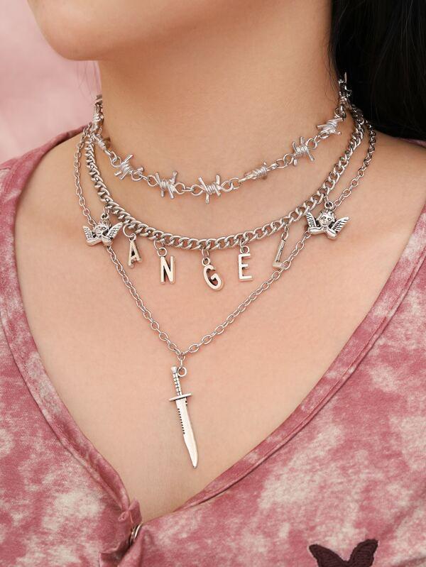Thorn & Angel Charm Layered Necklace for Women