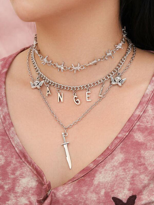 Thorn & Angel Charm Layered Necklace for Women