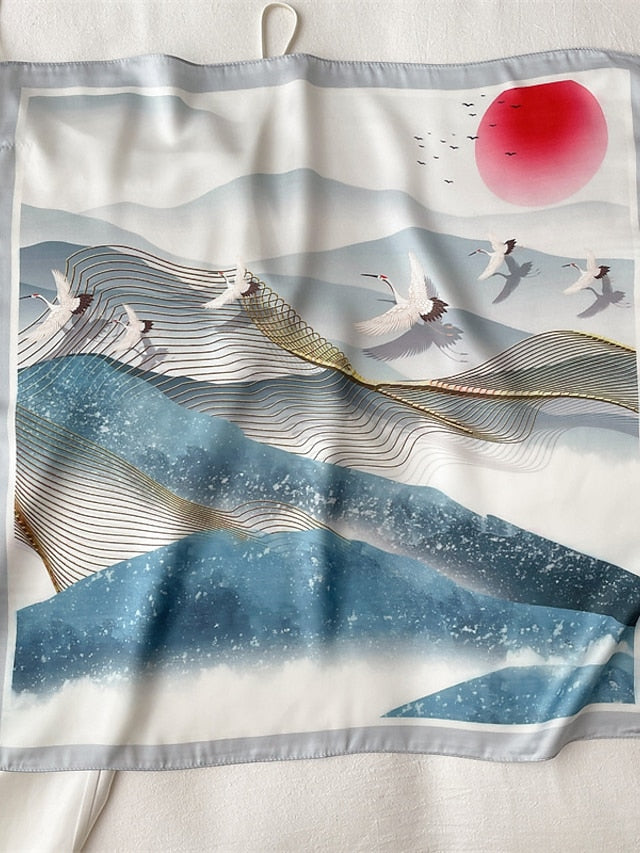 1pcs Vintage Print Neckerchief Satin Headband Shawl Silk 55*55cm Small Square Scarf For Women Head Wraps Girls Hair Bands Bandana Friend Gift for Women