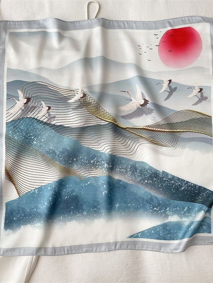 1pcs Vintage Print Neckerchief Satin Headband Shawl Silk 55*55cm Small Square Scarf For Women Head Wraps Girls Hair Bands Bandana Friend Gift for Women