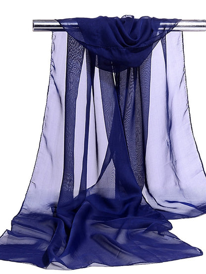 Chiffon Scarf Party Blue Scarf Pure Color Casual Green Gray Pink Fall for Women