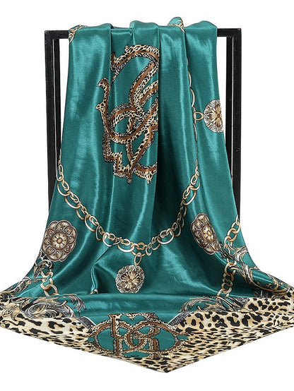 1pcs 90*90cm Square Silk Scarves Women Foulard Head Office Ladies Shawl Wrap Muffler Pareo Bandanna Female Print Hijab Poncho Beach for Women