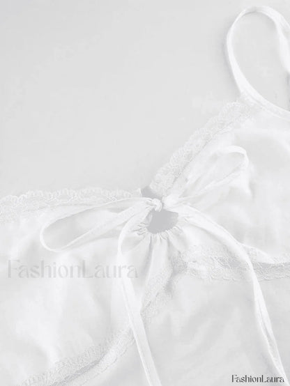 Tie Back Lace Trim Crop Cami Top