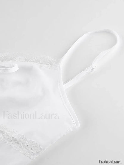 Tie Back Lace Trim Crop Cami Top