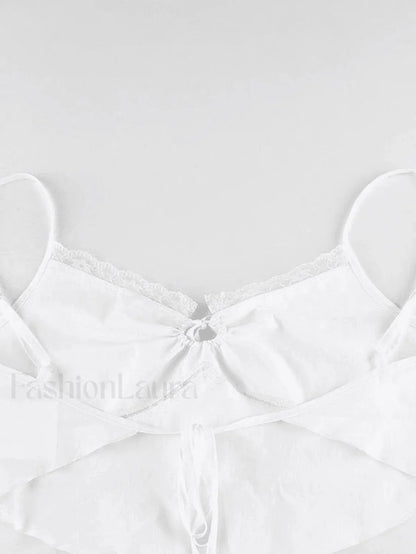 Tie Back Lace Trim Crop Cami Top