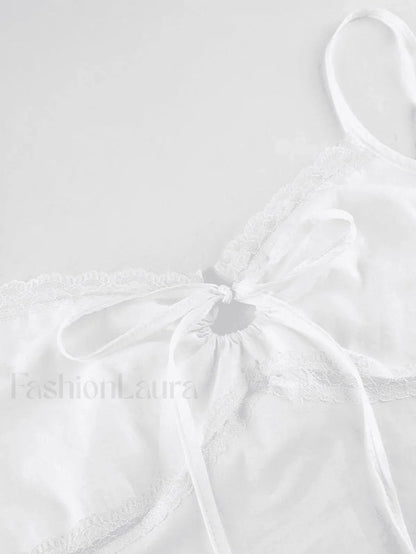 Tie Back Lace Trim Crop Cami Top