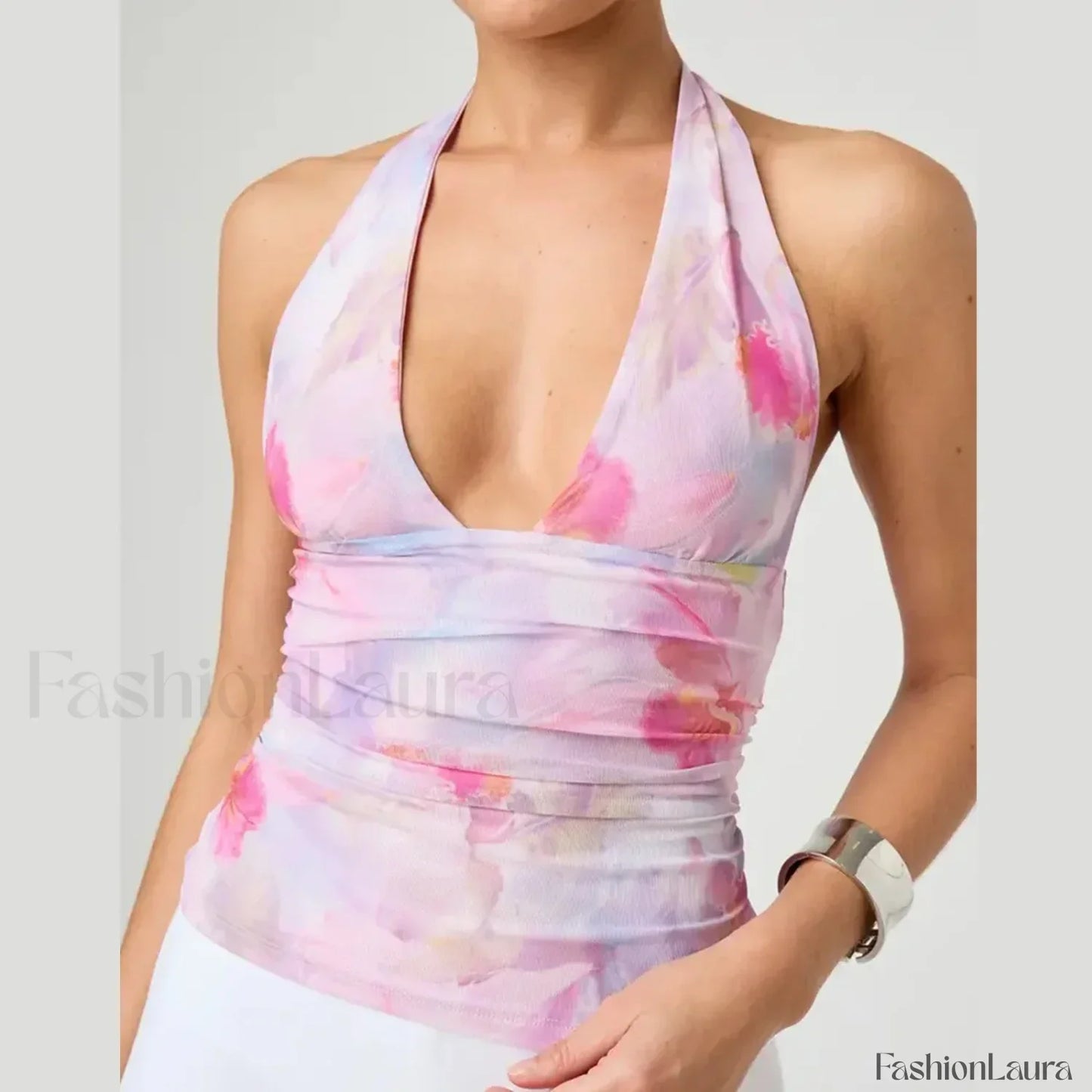 Tie-Dye Halter Backless Crop Top