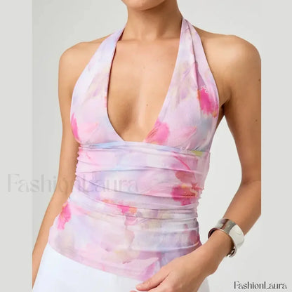 Tie-Dye Halter Backless Crop Top