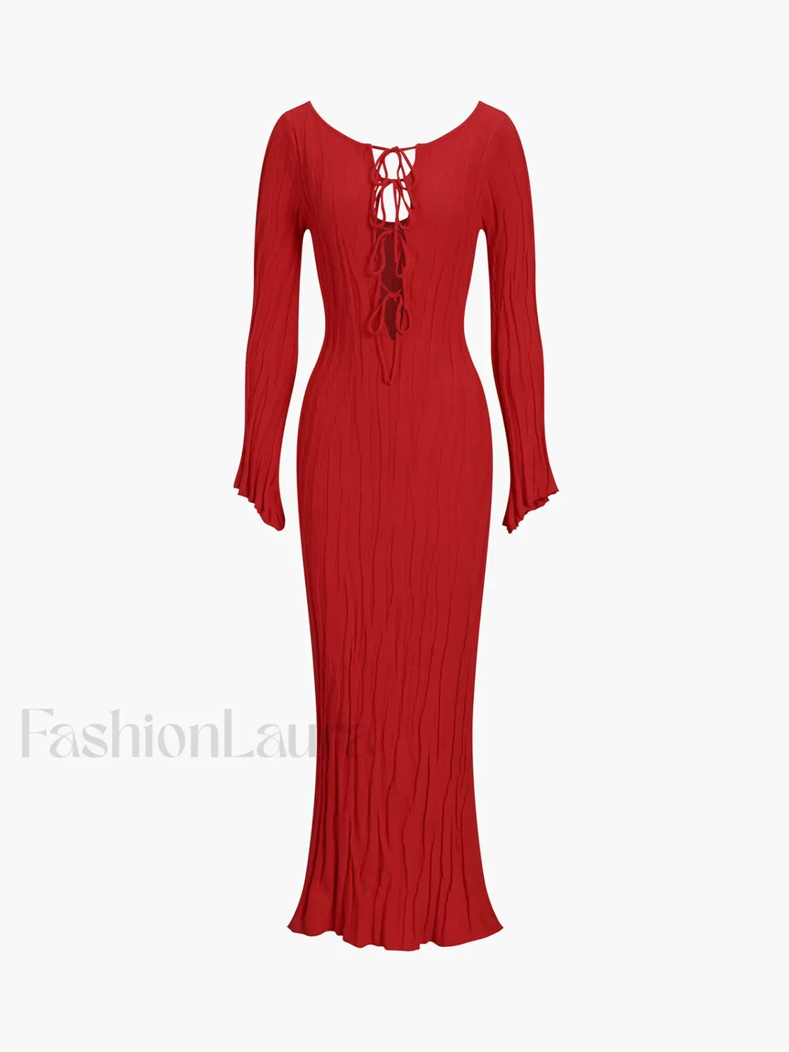 Tie-Front Backless Lace Trendy Up Sweater Long Dress