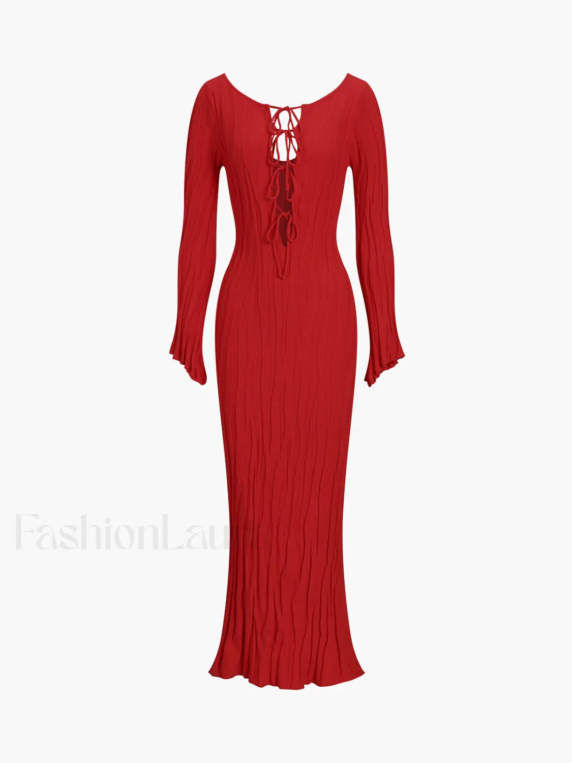 Tie-Front Backless Lace Trendy Up Sweater Long Dress