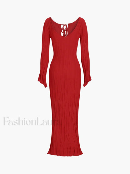 Tie-Front Backless Lace Trendy Up Sweater Long Dress