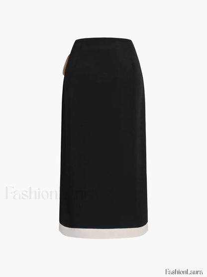 Tie Front Contrast Trendy Trim Midi Skirt