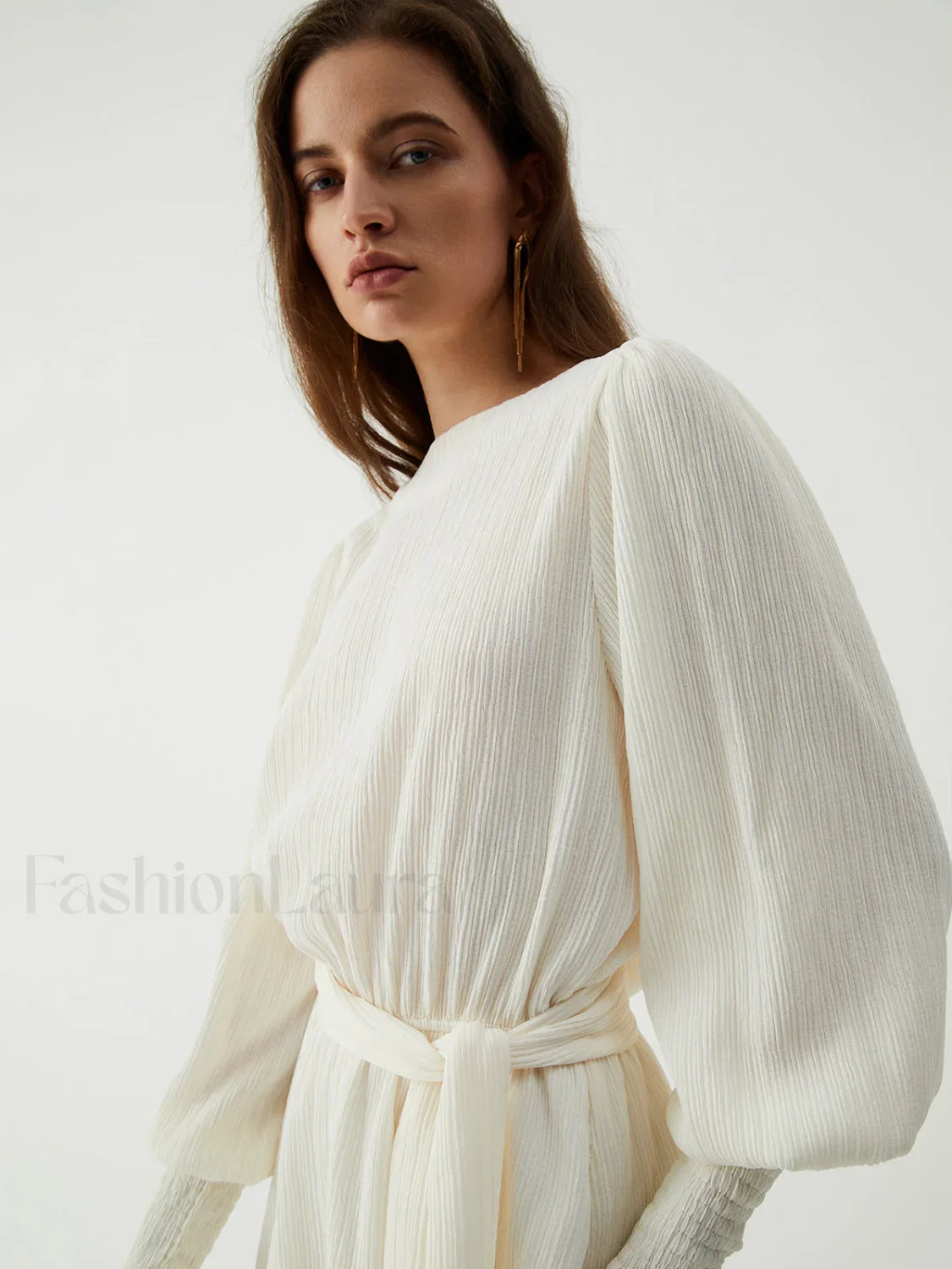 Tie Front Cowl Back Modern Long Sleeve Short Dress