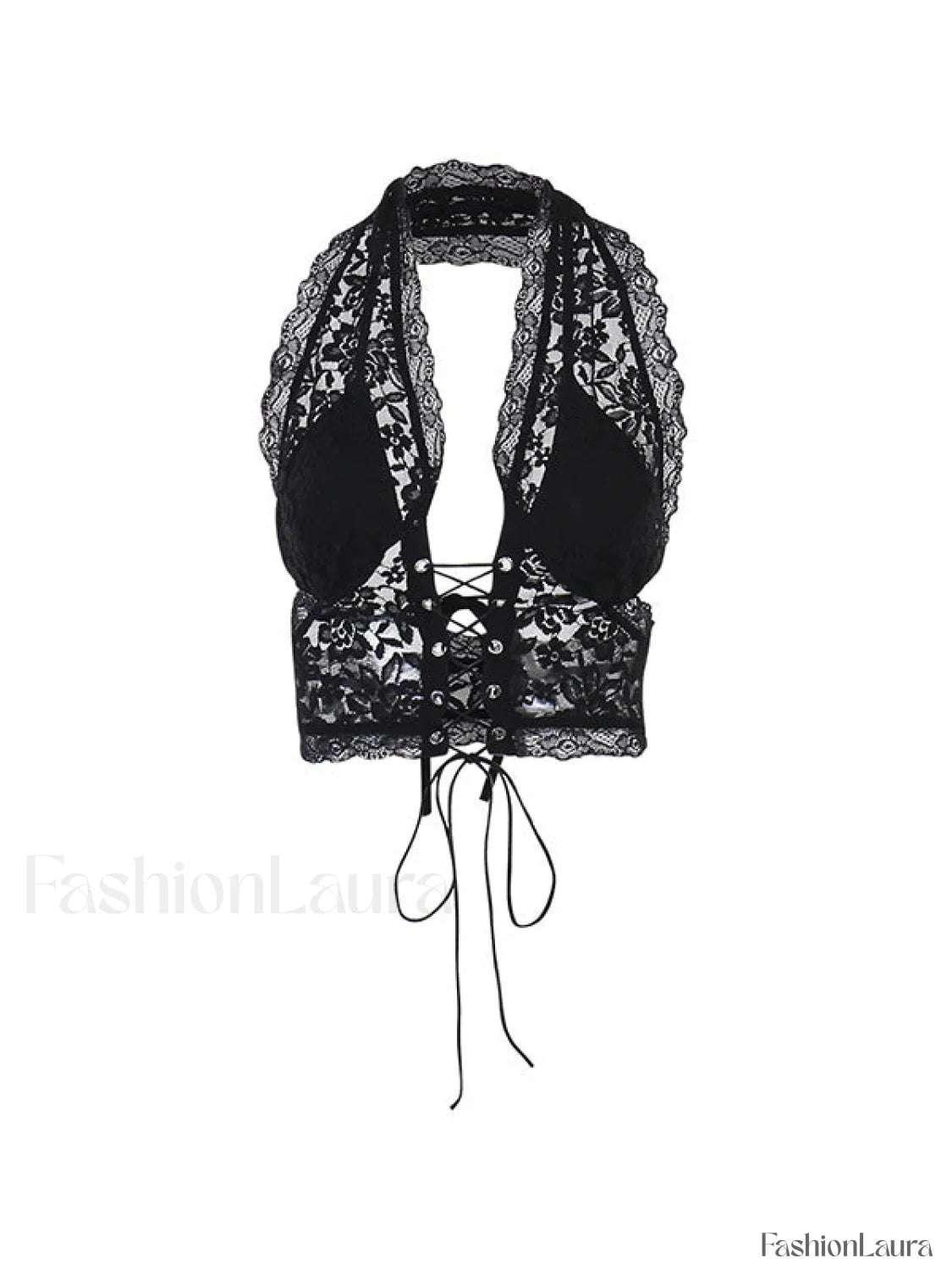 Tie Front Lace Halter Tank Top
