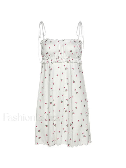 Tie Strap Frill Trim Floral Mini Dress