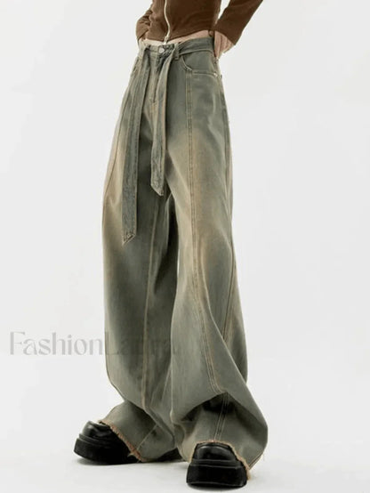 Tie Strap Seam Detail Boyfriend Jeans