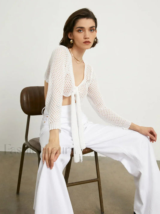 Tied Charming Pointelle Cardigan