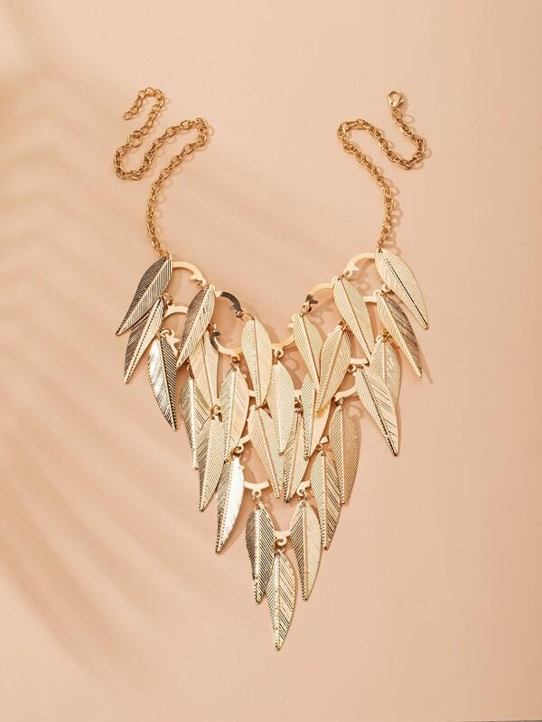 Tiered Leaf Charm Necklace for Women