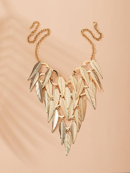 Tiered Leaf Charm Necklace for Women
