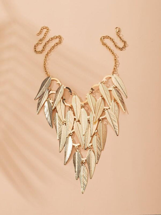 Tiered Leaf Charm Necklace for Women