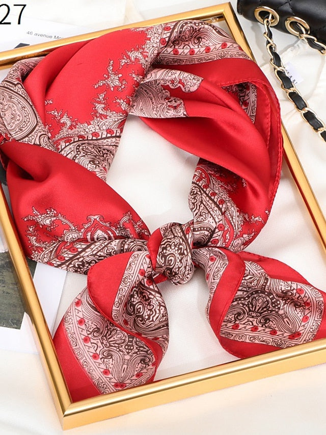 3 Colors Square Silk Scarf Women Fashion Print Small Neck Scarfs Office Lady Hair Band Foulard Hand Kerchief Female Bandana Shawl 70*70CM for Women