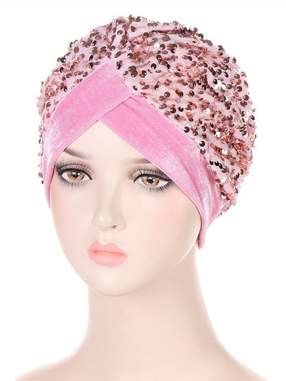 Velvet Sequins Turban Caps For Women Muslim Headscraf Bonnet Femme Musulman Islamic Head Wraps African Indian Hat Protective Hair Cover for Women