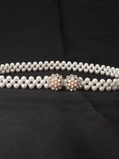 ladies pearl waist chain korean version rhinestone pearl decorative belt fashion sweet dress elastic belt women wholesale for Women