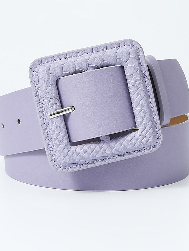 Unisex PU Buckle Belt PU Leather Prong Buckle Plain Classic Casual Party Work Violet Black White Pink for Women