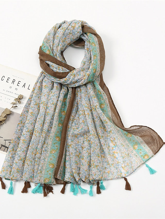 Rectangle Scarf Dailywear Holiday Outdoor Yellow Scarf Floral for Women