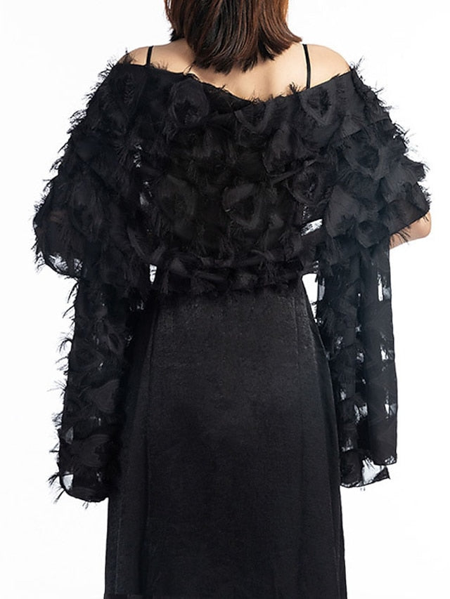 Shawls & Wraps Party Wedding Cocktail Party Black Silver White Scarf Pure Color for Women