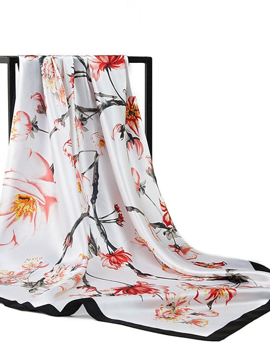 Flower Square Scarf Women Shawl Wrap Hijab Female Hair Band Wrist Headkerchief 90*90cm Bandana for Women