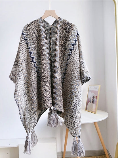 Women Autumn Winter New Colorful Thick Ponchos Knitted Ladies Cloak Warm Fashion Scarves & Wraps Holiday Travel Ethnic Covers for Women