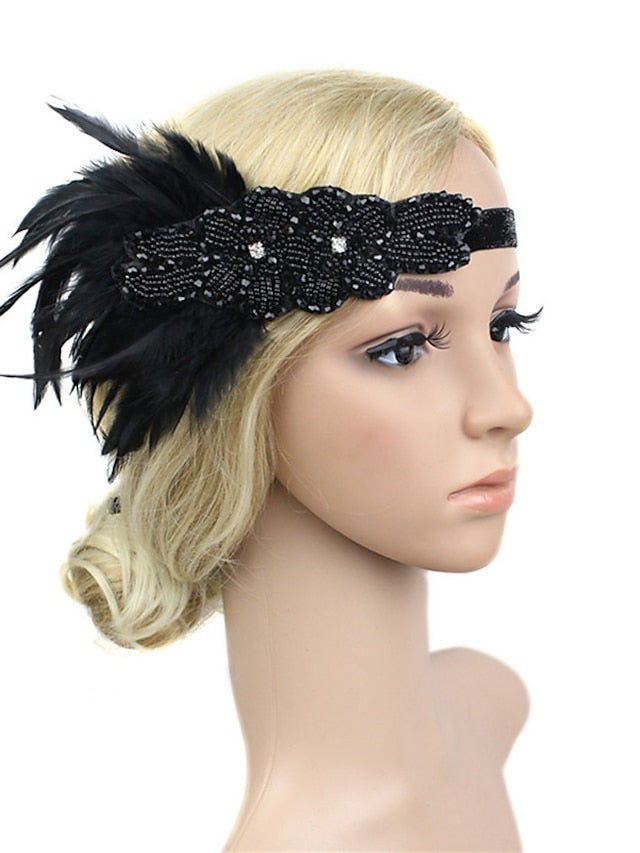 Hair Tie Textured Party Feather Headwear / Imitation Diamond / Wedding / Party Evening / Gold / Black for Women