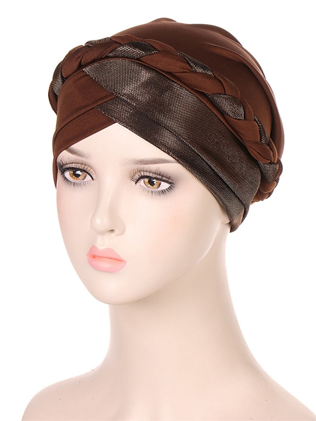 Muslim Turban Glitter Braids Women Forehead Cross Inner Hijab Islamic Head Wrap Arab Underscarf Bonnet Stretchy Cap for Women